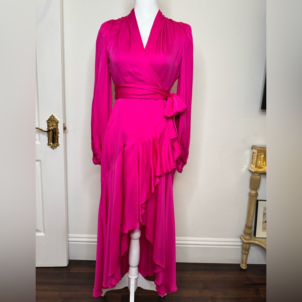 Banana Republic Satin Ruffle Elegant Pink Wrap Dress